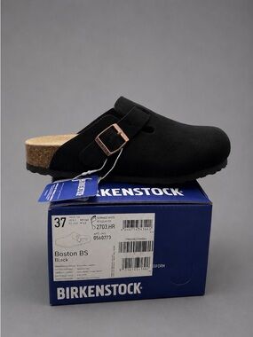 Birkenstock Boston BS Black Suede Soft Footbed Clogs Women’s US 6 EU 37